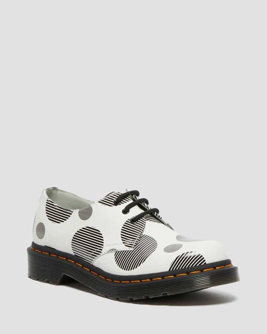 Dr. Martens 1461 Polka Dot Smooth Lær Oxford Sko Dame Hvite/Svart [2643YCJWT]